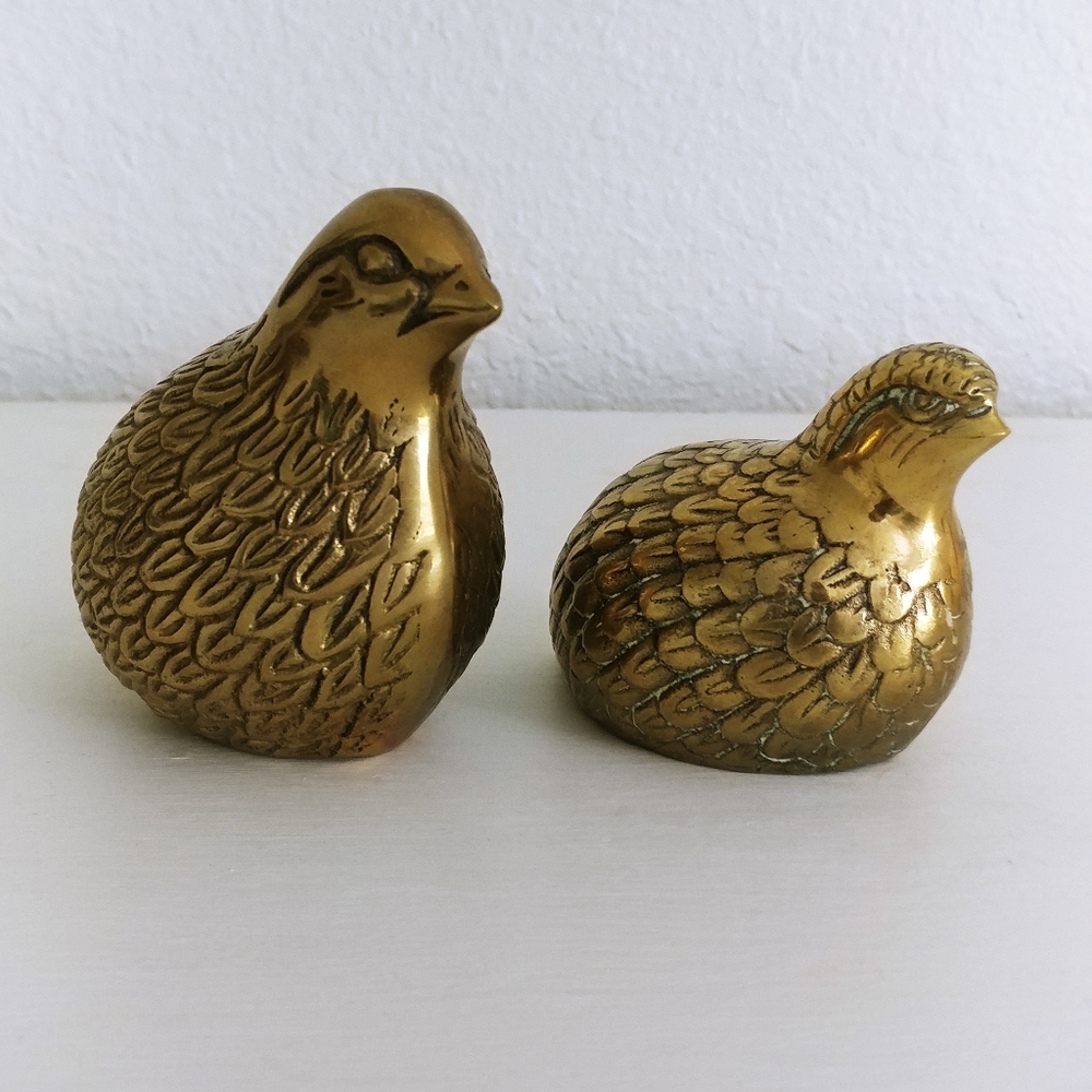 Vintage MCM Brass Quail Dove Set